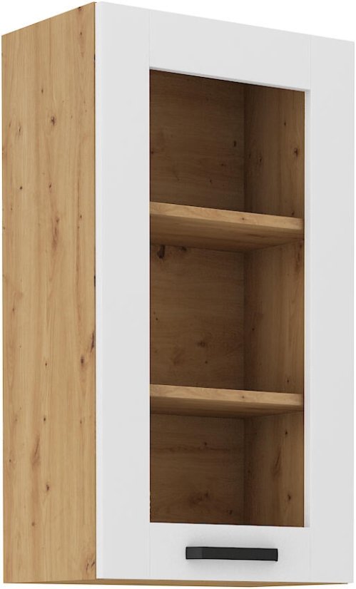 Prosklená skříň, šíře 40 cm , výška 90 cm - Korpus: Dub artisan, Dvířka: Bílý mat