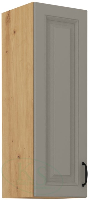 Skříň, šíře 30 cm, vysoká 90 cm - Korpus: Dub artisan, Dvířka: Světle šedý mat