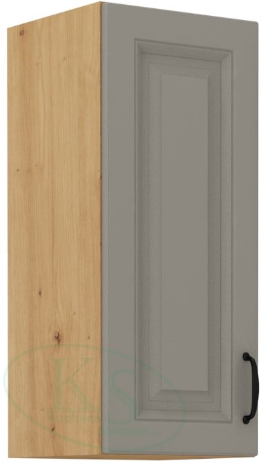 Jednokřídlá skříň, široká 30 cm - Korpus: Dub artisan, Dvířka: Světle šedý mat