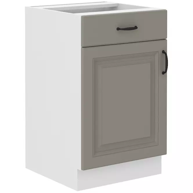 Skříň se šuplíkem, šíře 50 cm - Korpus: Bílý, Dvířka: Světle šedý mat