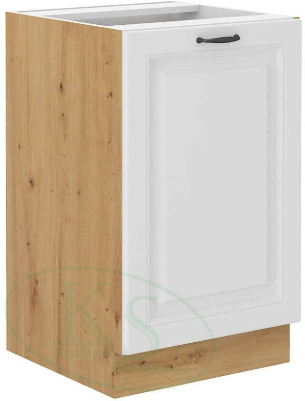 Jednokřídlá skříň, široká 60 cm - Korpus: Dub artisan, Dvířka: Bílý mat