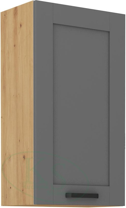 Jednokřídlá skříň, šíře 50 cm - Korpus: Dub artisan, Dvířka: Šedý mat
