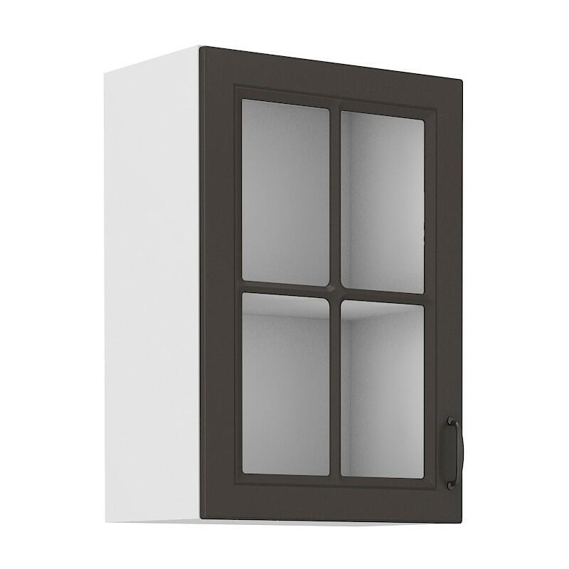 Horní prosklená skříň, široká 40 cm - Korpus: Bílý, Dvířka: Grafit mat