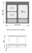 Odpadkový koš na tříděný odpad do skříní 60 cm