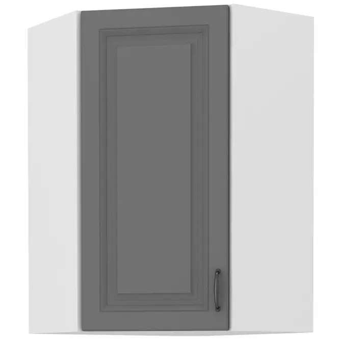 Rohová skříň 45°, vysoká 90 cm - Korpus: Bílý, Dvířka: Šedý mat