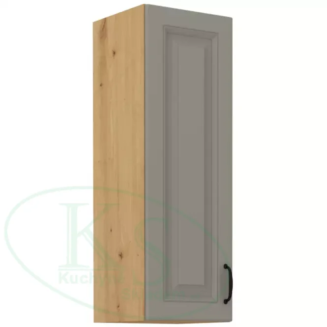 Skříň, široká 40cm, vysoká 90 cm - Korpus: Dub artisan, Dvířka: Světle šedý mat