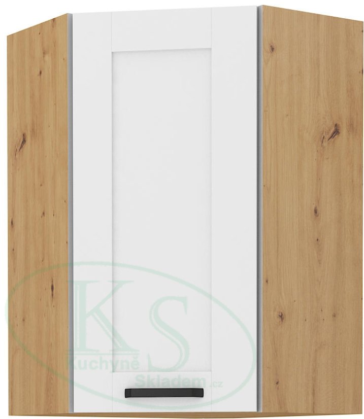 Rohová skříň 45°, výška 90 cm - Korpus: Dub artisan, Dvířka: Bílý mat Rohová skříň 45°, výška 90 cm - Korpus: Dub artisan, Dvířka: Bílý mat