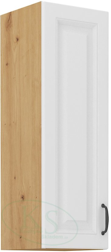 Skříň, šíře 30 cm, vysoká 90 cm - Korpus: Dub artisan, Dvířka: Bílý mat