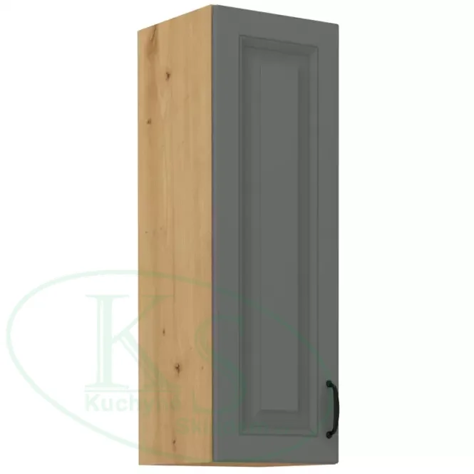 Skříň, šíře 45 cm, výška 90 cm - Korpus: Dub artisan, Dvířka: Šedý mat