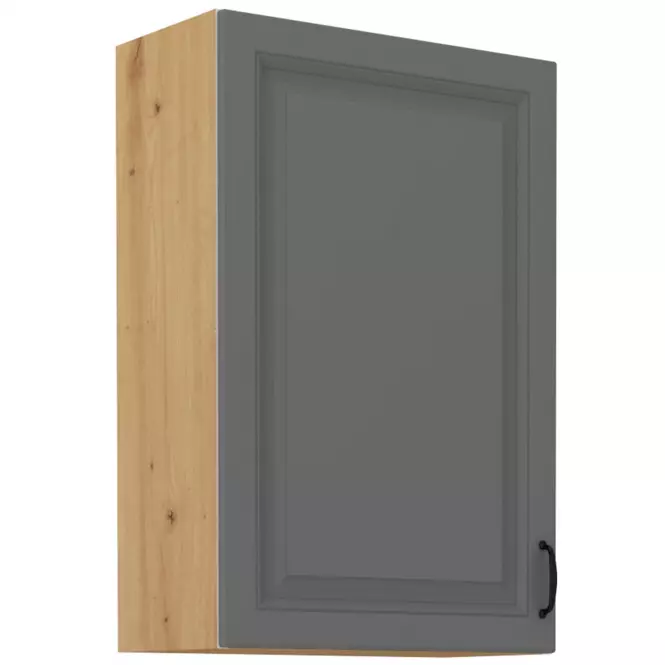 Skříň, šíře 50 cm, výška 90 cm - Korpus: Dub artisan, Dvířka: Šedý mat