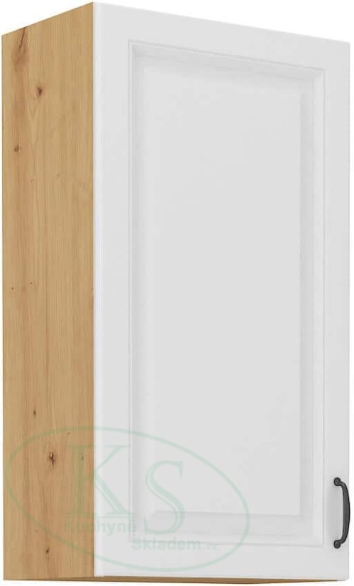 Skříň, šíře 50 cm, výška 90 cm - Korpus: Dub artisan, Dvířka: Bílý mat Skříň, šíře 50 cm, výška 90 cm - Korpus: Dub artisan, Dvířka: Bílý mat
