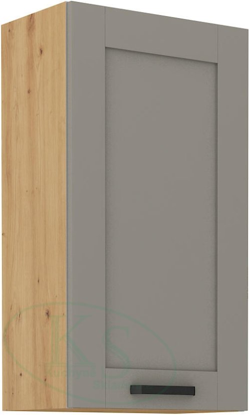 Jednokřídlá skříň, šíře 50 cm - Korpus: Dub artisan, Dvířka: Světle šedý mat