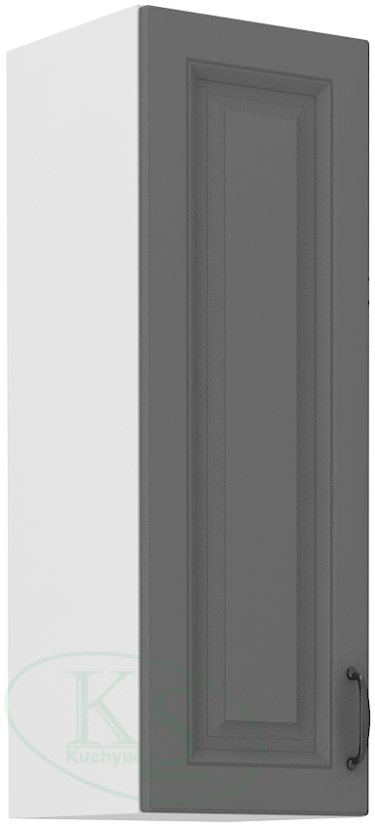 Skříň, šíře 30 cm, vysoká 90 cm - Korpus: Bílý, Dvířka: Šedý mat