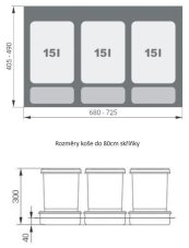 Odpadkový koš na tříděný odpad do skříní 80 cm