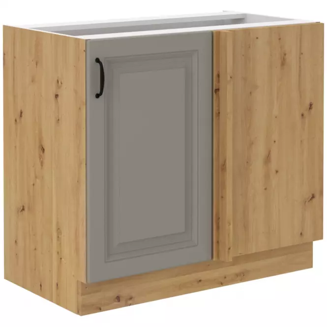 Rohová skříň 105 cm - Korpus: Dub artisan, Dvířka: Světle šedý mat