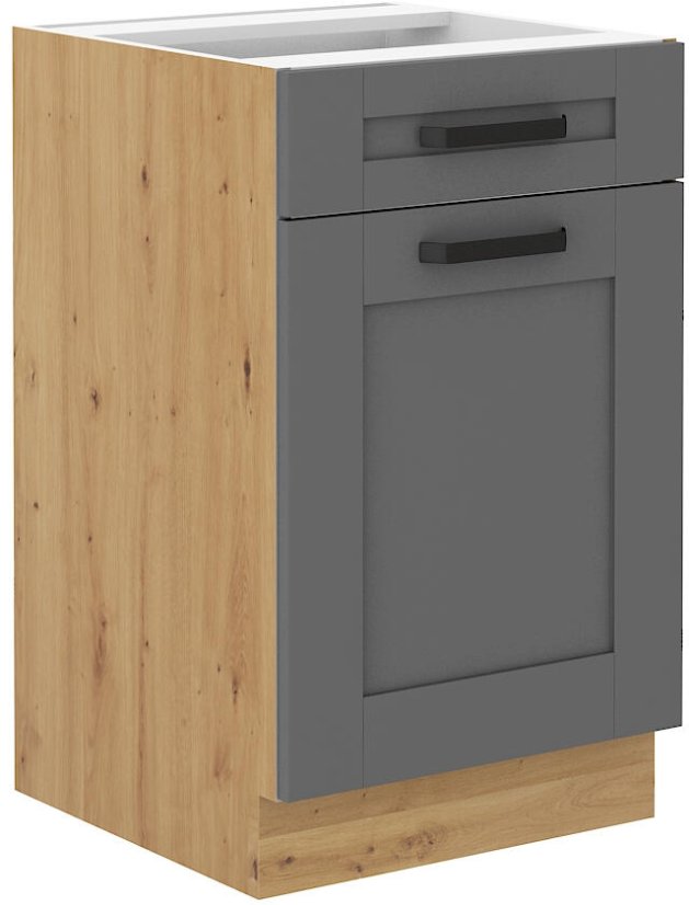 Skříň se šuplíkem, šíře 50 cm - Korpus: Dub artisan, Dvířka: Šedý mat